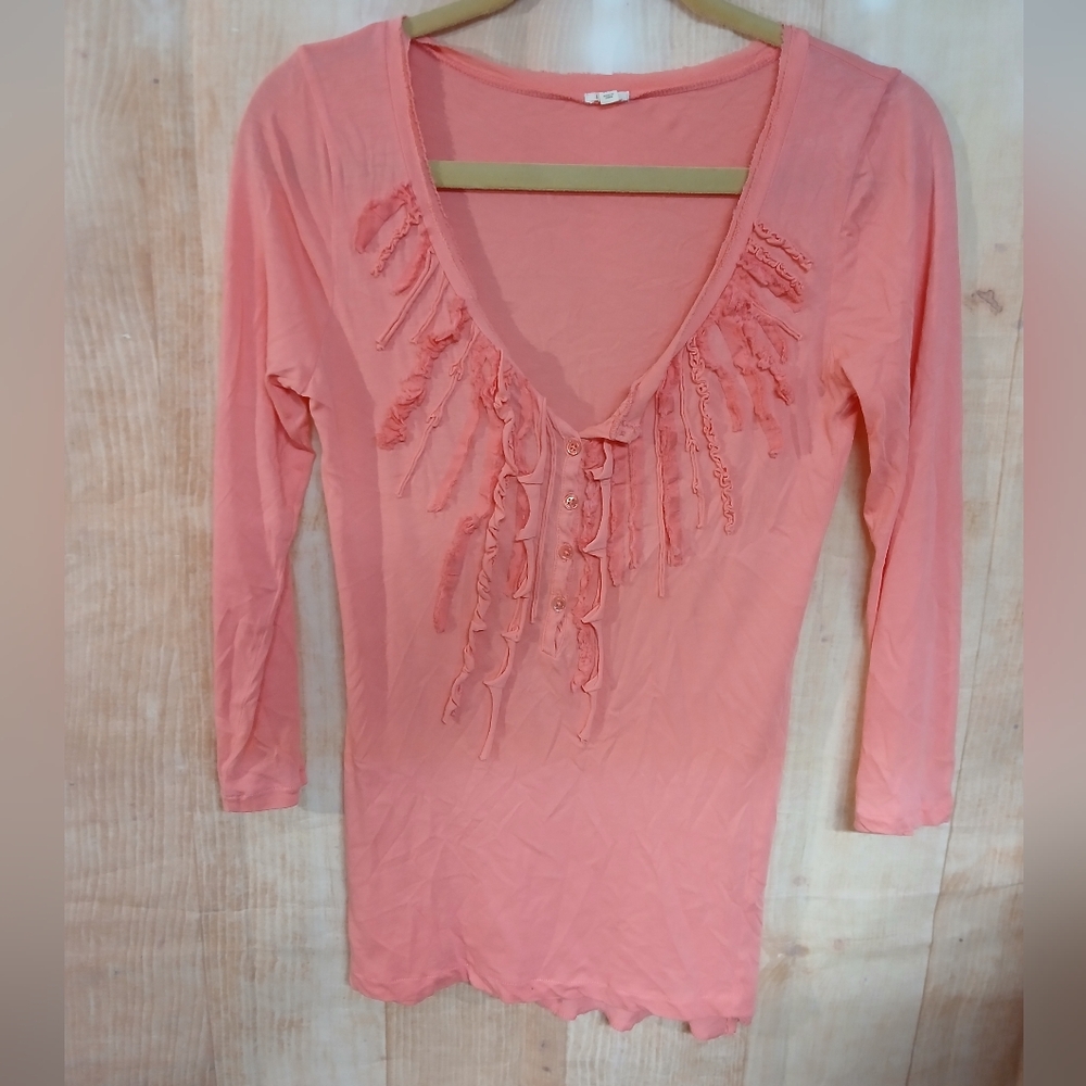 J. Crew Pink 3/4 Sleeve Ruffled Blouse - Picture 1 of 3